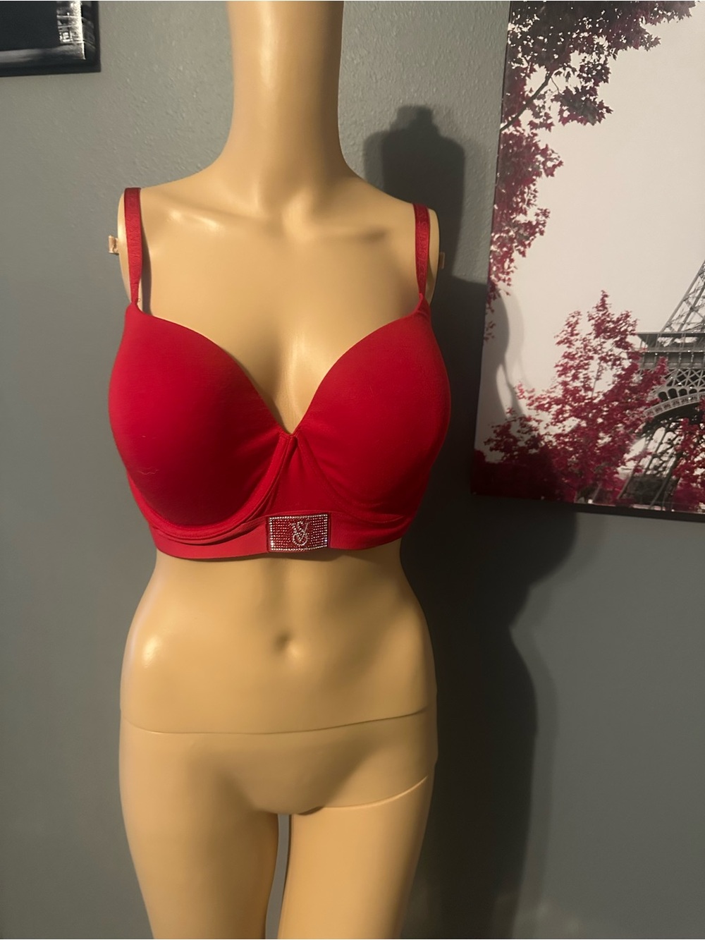 NWT Victoria's Secret Red Bra with Signature Bling Logo 36DD